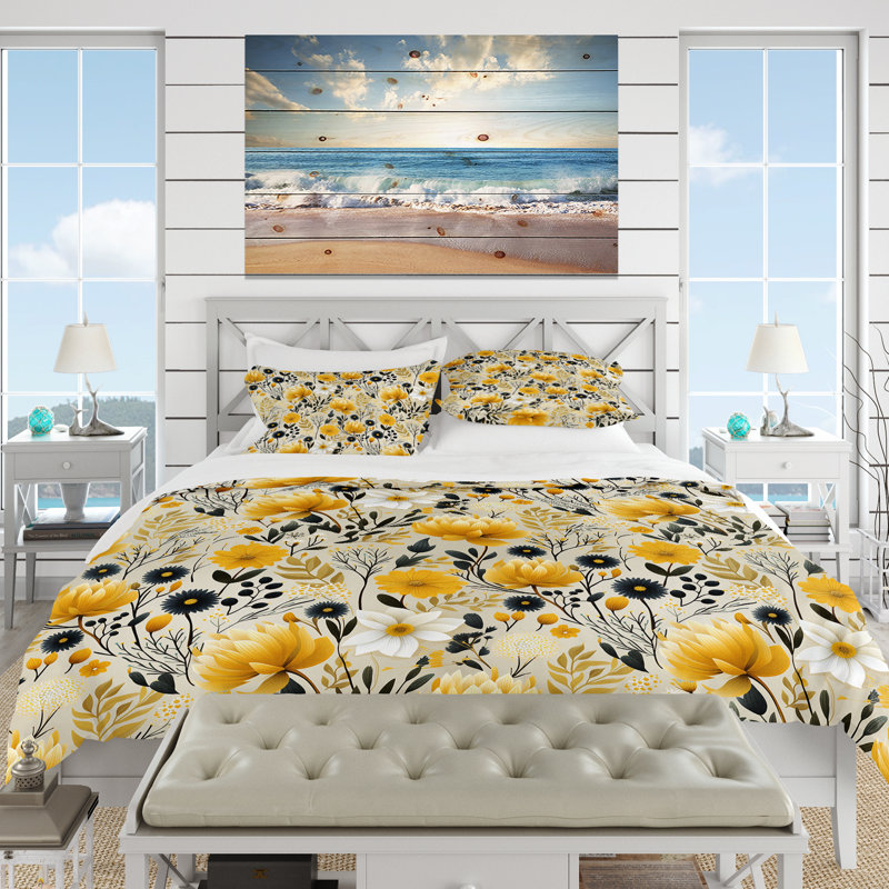 Ensemble de housse de couette Retro Floral Revival Botanical Pattern II, Housse de couette pour grand lit et 2 taies décor