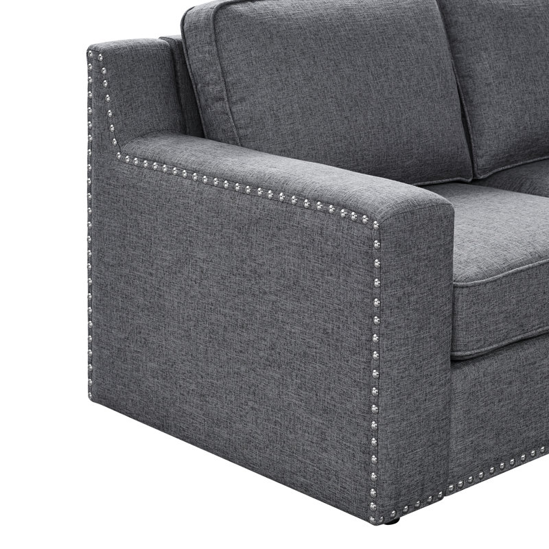 Aindriu Upholstered U-Shaped Sectional Reversible, Gray Polyester