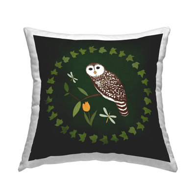Coussin Stupell Industries Owl & Tulip Wreath Design par Michelle Ingari Designs