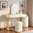 Luxury Makeup Vanity Desk with 3-Color LED Mirror & Stool, Adjustable Length Vanity Table with Movable Side Cabinet and 6 Drawers