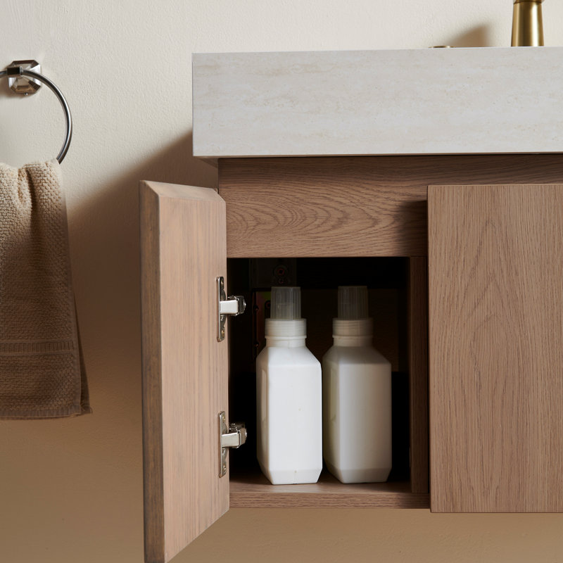 Meuble-lavabo simple en contreplaqué et en bois massif, 30", Heidelberg, Travertin Roma
