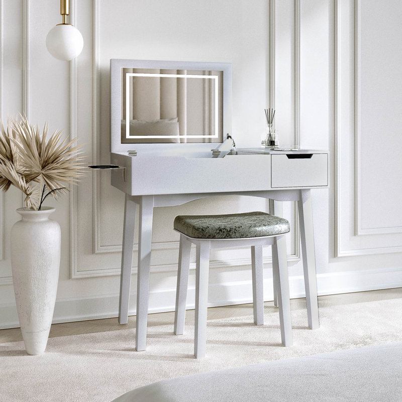 Kenlee Dressing Table with Mirror, Grey