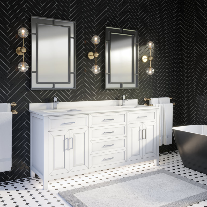 Meuble-lavabo double 72 po x 22 po Terrence blanc avec barre d'alimentation et prise USB Terrence , Blanc, 72"
