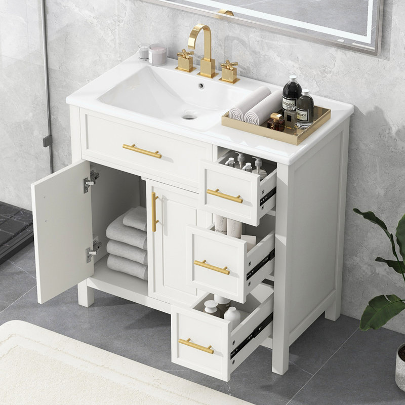36" Bathroom Vanity with Sink Top, White