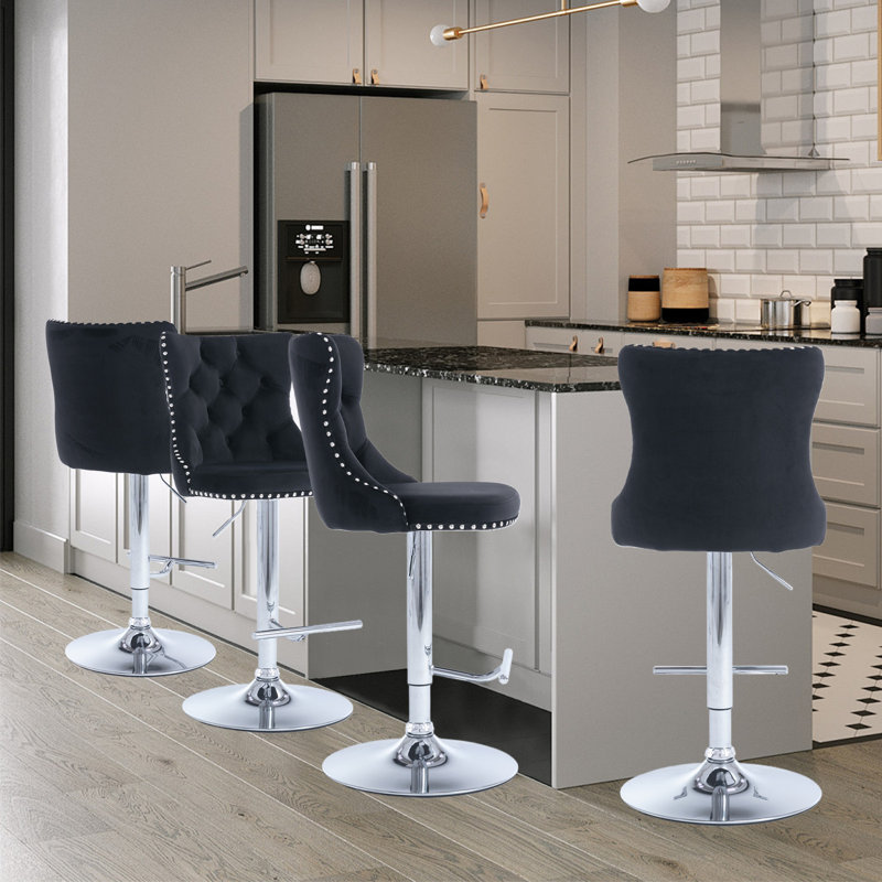 360°Swivel Bar Stools with Sliver Base, Black