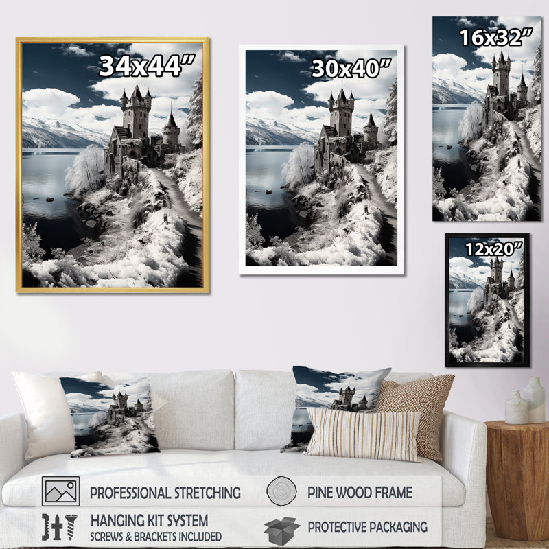 Allemagne, beau paysage noir et blanc sur toile, H 20 po x l 12 po x P 1 po, Cadre naturel flottant