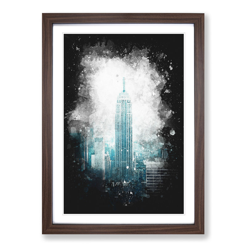 Empire State Building In New York - Single Picture Frame Painting on MDF, Walnut Framed, 87cm H x 62cm W x 2cm D