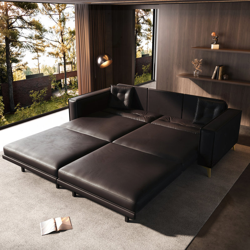 92.1" King Size Pull Out Sofa Bed, Dark Brown