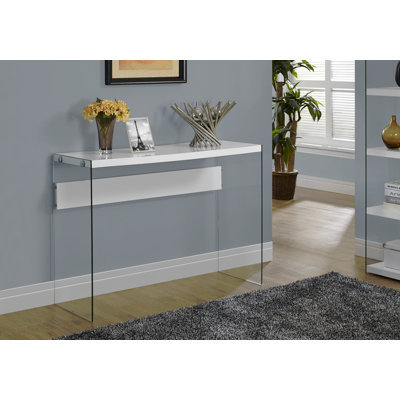Table d'appoint, console, vestibule, étroit, canapé, salon, chambre à coucher, stratifié blanc brillant, verre trempé transparent, contemporain, moderne