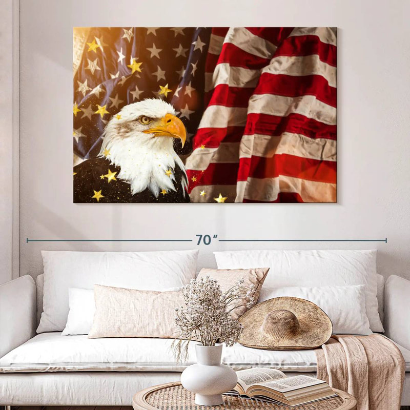 Brampt American Flag With Bald Eagle, 34" H x 51" W
