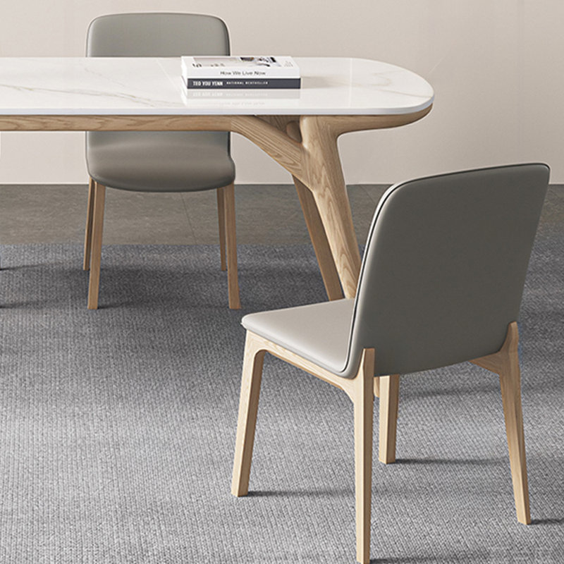 Small flat ash wood rectangular dining table set, 29.52"H x 55.11"L x 31.49"W