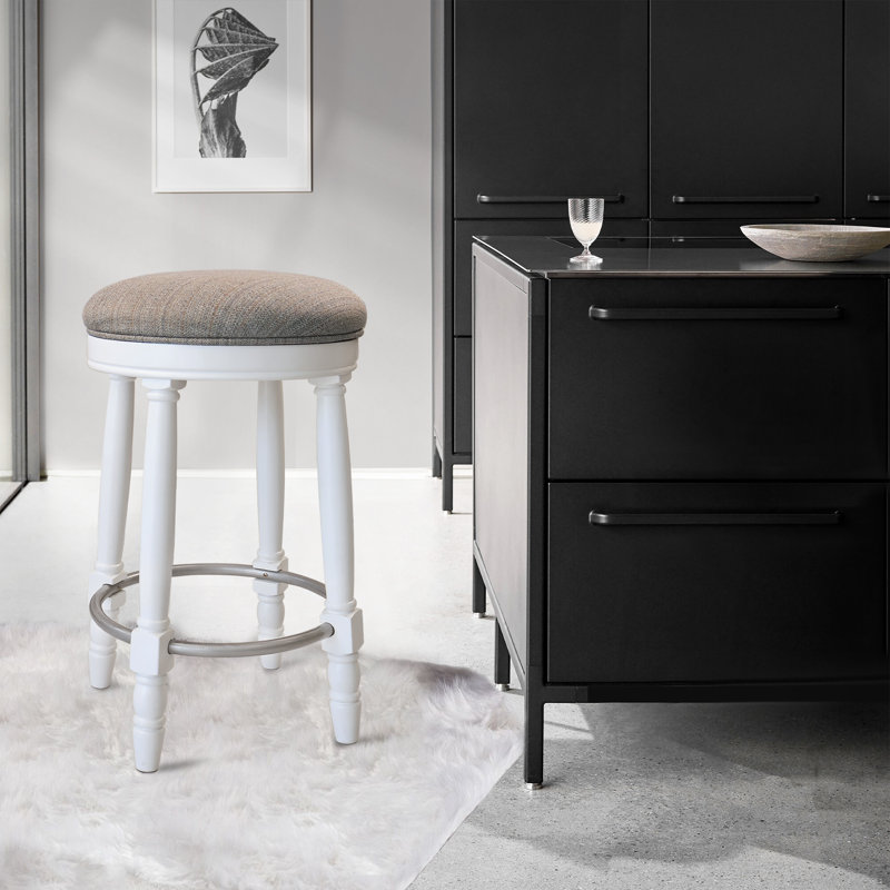 Tabouret de comptoir pivotant 26 po en bois massif avec siège rembourré, ensemble de 2, blanc, Blanc