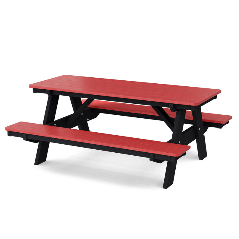 Table de pique-nique 72 "avec bancs attachés Heritage, Rouge cardinal / Noir