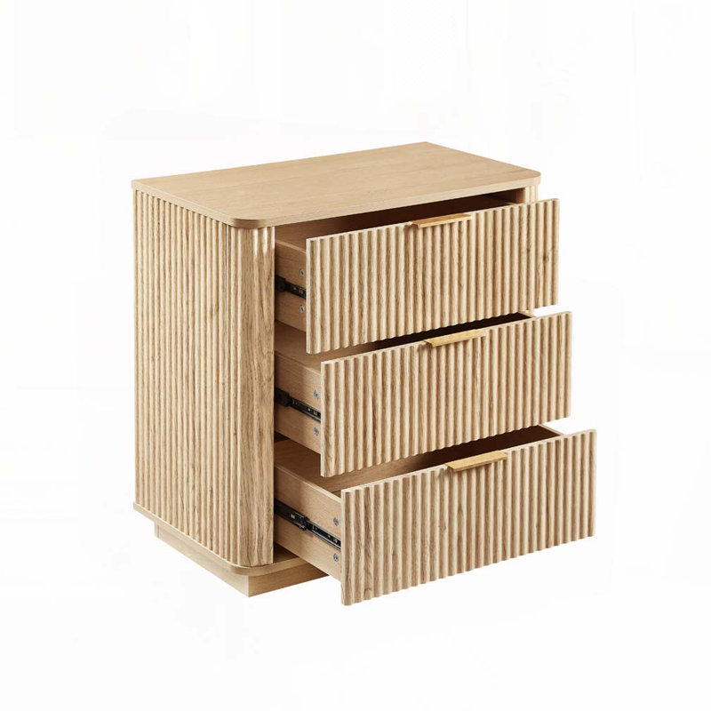 Commode de rangement à 3 tiroirs Wavy Design, Chêne