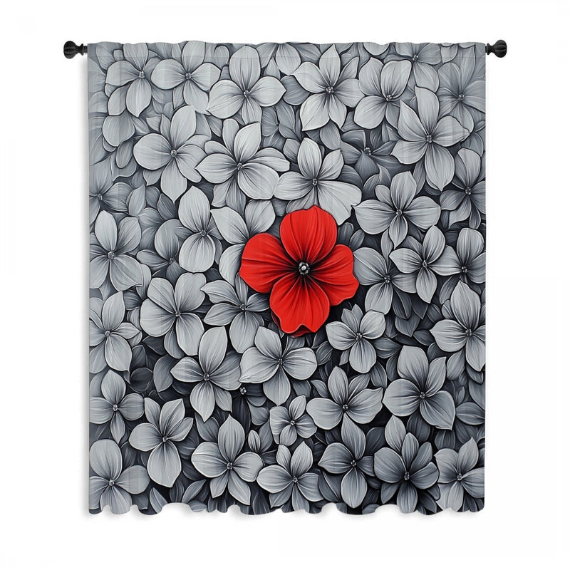 Rideaux de fenêtre Red Blossom, motif floral et voilages - 1 panneau, l 50 po x L 96 po