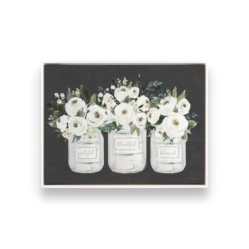 «Thankful Flowers» par Art texturé, Toile avec cadre, L 48 x H 36, Blanc