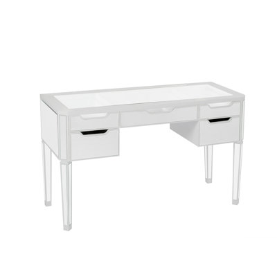 Table de coiffeuse avec plateau en verre transparent, plateau de maquillage avec panneaux latéraux en miroir, tiroirs et pieds Slay Station Aria
