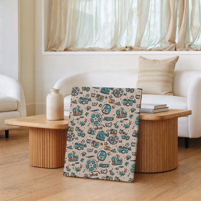 Canvas Create A Seamless Pattern Featuring An Array Of Vintage Film Wall Art Related Icons Including Film Reels Cameras And Video Canvas Wall Art