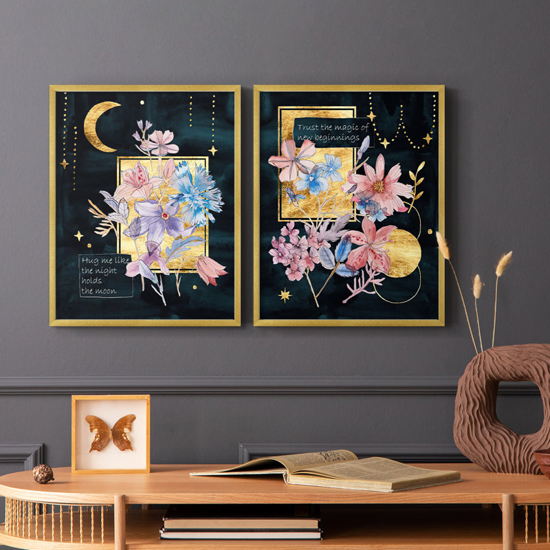 Fleurs de lune III - reproduction encadrée de qualité supérieure - prête à être accrochée - aucun clou requis - aucun clou requis