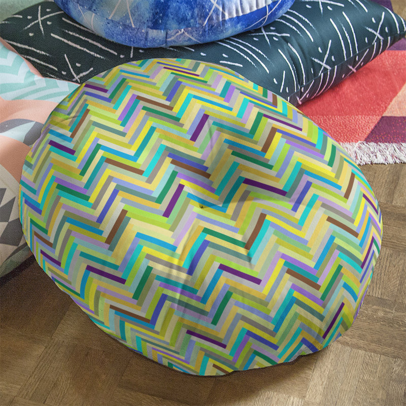Coussin de plancher chevrons, 30 po x 30 po, Vert / Jaune