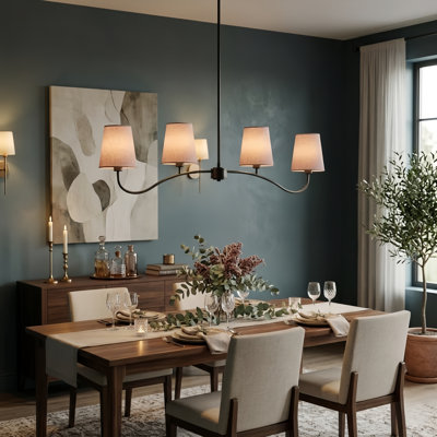 4 - Light 44"W Matte Black Iron Modern Kitchen Island Chandelier Pendant Light