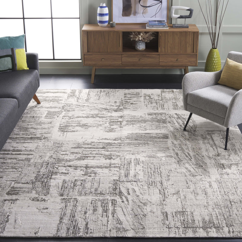Tapis abstrait en viscose / laine / coton tissé Bedford, Rectangle 10 pi x 14 pi