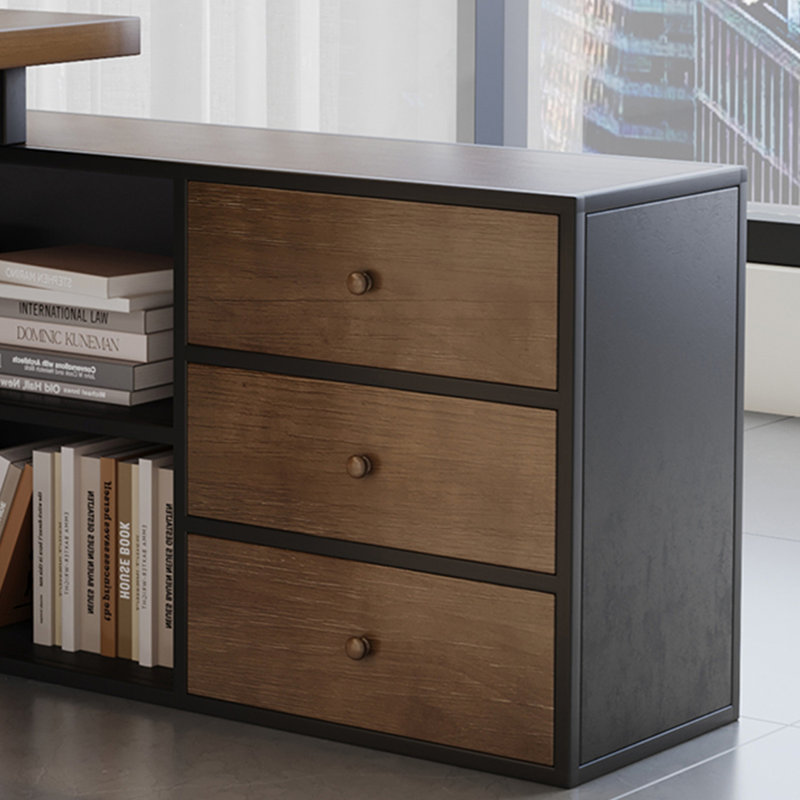 Bureau brun clair + bois massif rectangulaire noir + bureaux en fer, Retour à droite, H 29,53 po x l 78,74 po x P 31,5 po