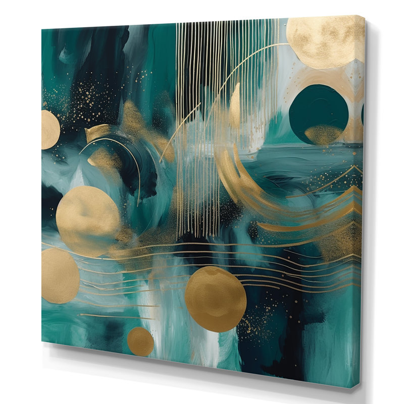 Vivid Emeral and Gold Contours Circles I - Abstract Shapes, art mural, Toile tendue, H 30 po x l 30 po x P 1,5 po