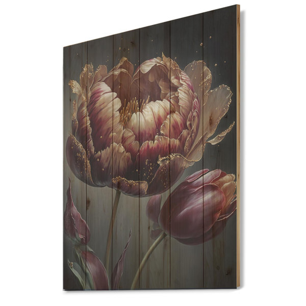 House of Hampton® Red And Gold Tulip I On Wood Print | Wayfair