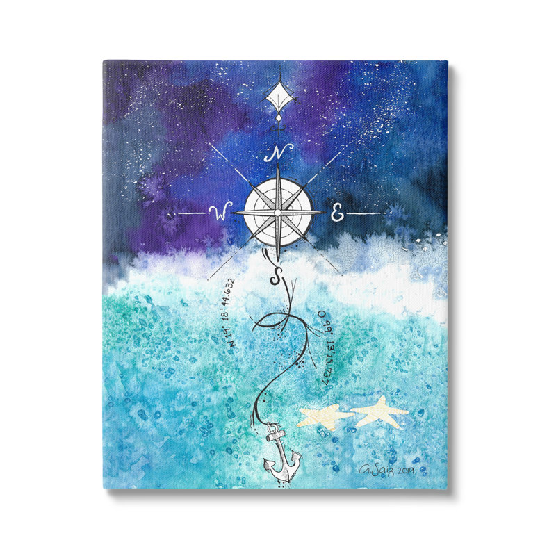 Ciel nocturne bleu ombré océan vagues nautiques Ale Saiz Studio, L 16 po x H 20 po, Toile tendue