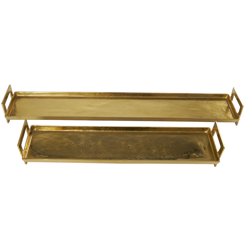 Aluminum Metal Nesting Decor Tray with Handles Set, Brown