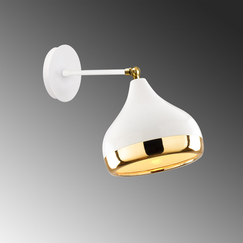 Lampe murale de style scandinave, blanc et or, plaque de base 10 x 11 po | Corps en métal, 11 po de hauteur, douille E27 (40 W maximum) | Conception élégante et minimaliste pour la décoration intérieure moderne, comprend les instructions d'installation
