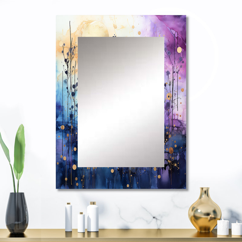 Celestial Serenade II - Blue Modern Wall Mirror, 32" x 24"