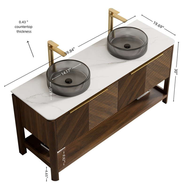 Meuble-lavabo de salle de bain de style contemporain, 60"