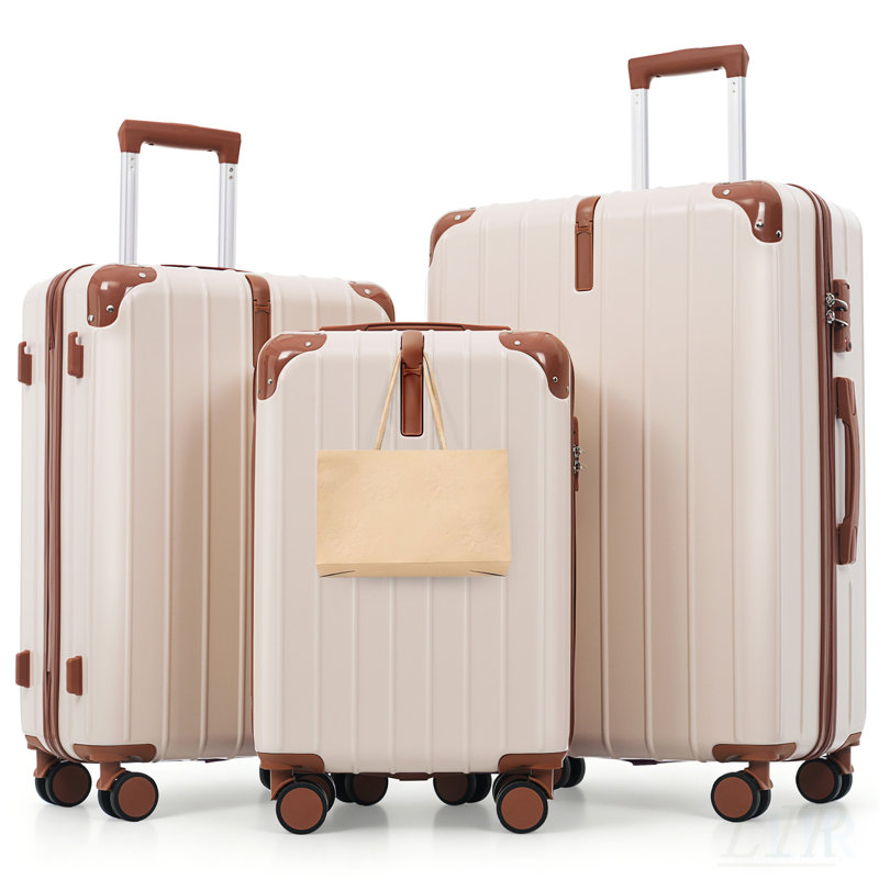 Ensemble de valises de voyage en ABS de qualité supérieure avec roulettes pivotantes à 360 °, verrous TSA et poignées réglables en ivoire et en brun