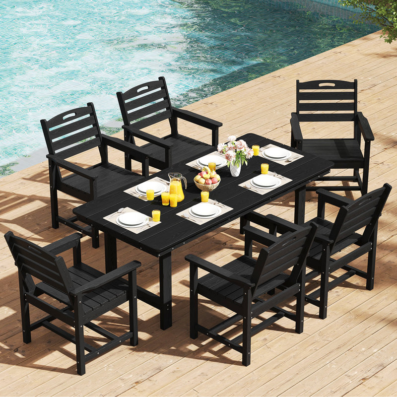 Ensemble de salle à manger de patio pour 6 personnes avec trou pour parasol, table rectangulaire de L 66,4 po avec 6 chaises pour patio, jardin, porche, piscine