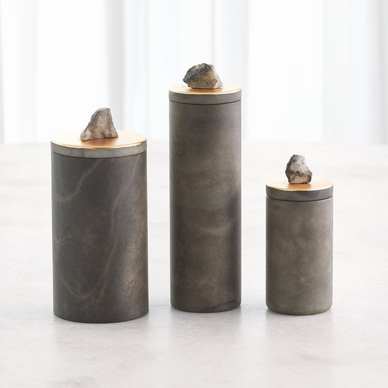 Quarry Jar-Grey/Gold Leaf-Sm, 8.5" H x 3" W x 3" D