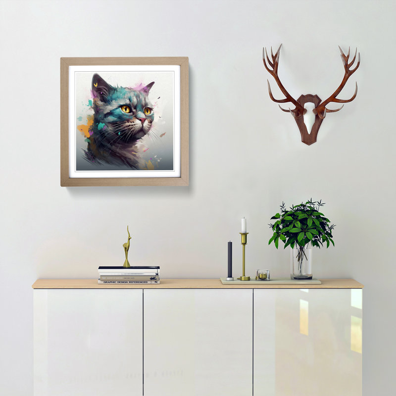 Cat Conceptual Art No.1 - Framed Print, Oak