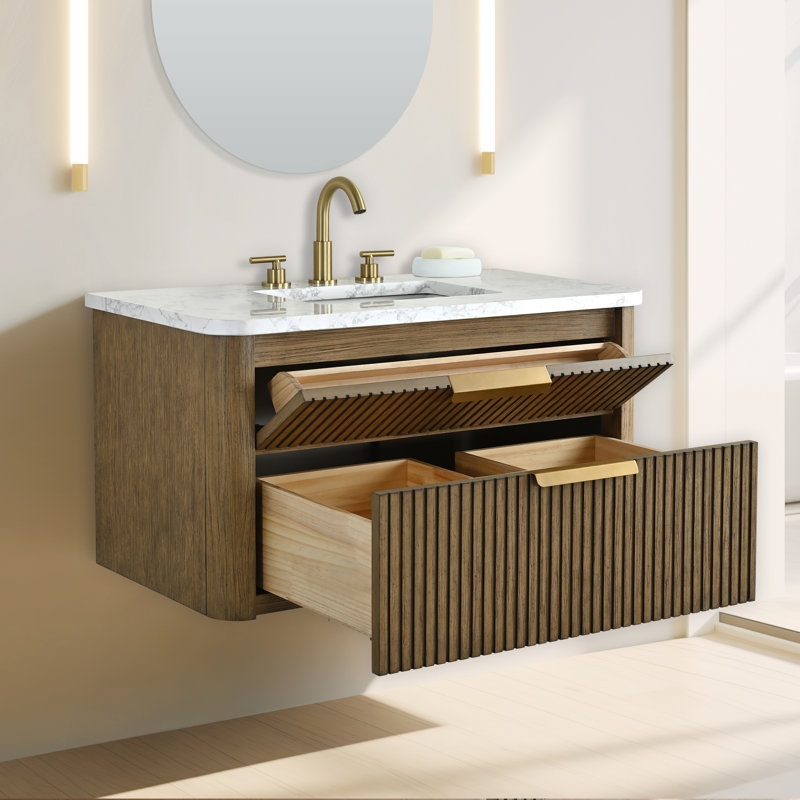 Meuble-lavabo mural simple 36 po Liljan, Chêne vieilli / bronze brossé