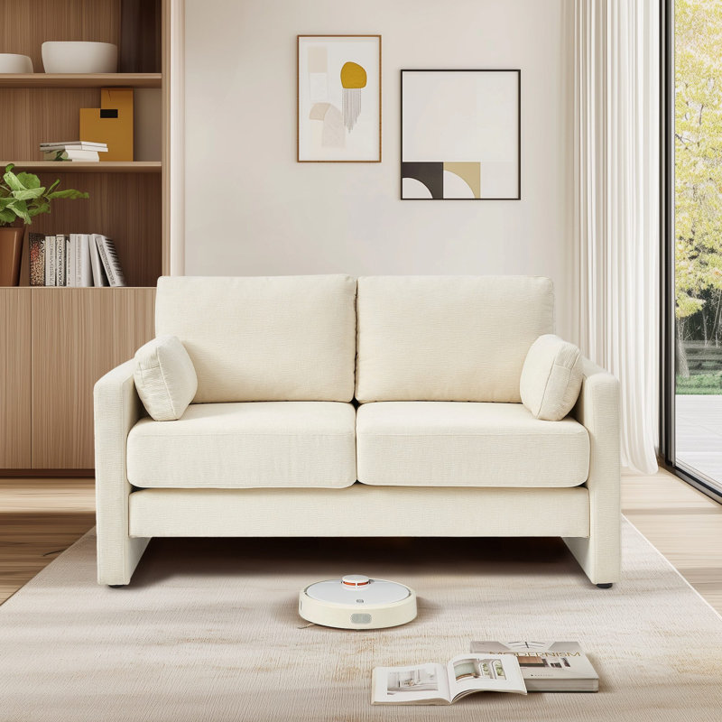  Canapé 58,66 po à 2 places en tissu tricoté haut avec coussins décoratifs - Structure en bois massif Capacité de 600 lb pour les salons, les appartements et les bureaux