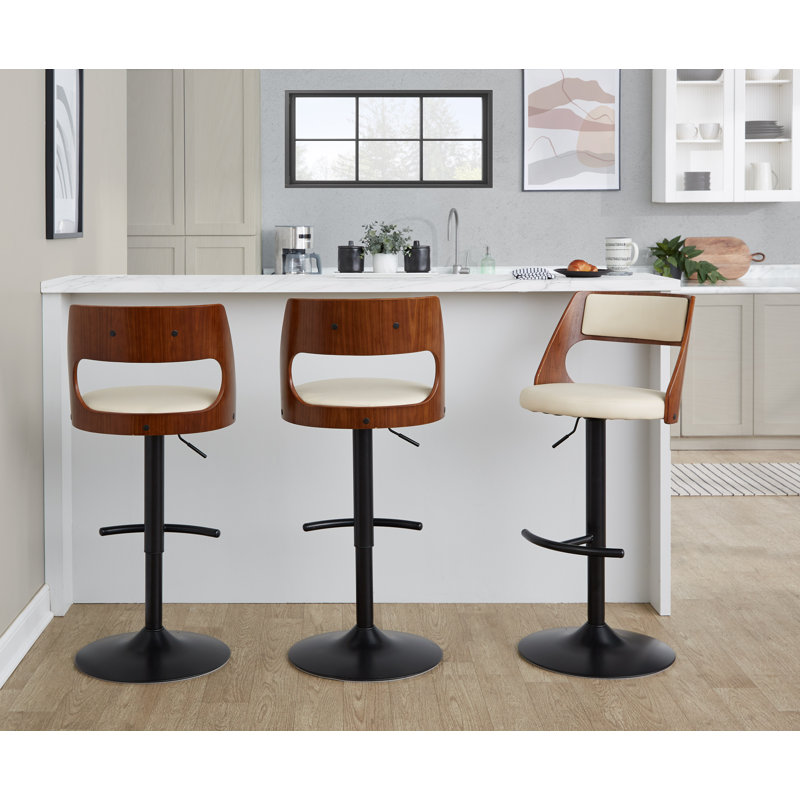  Tabourets de bar réglables Ciaran avec repose-pieds arrondi en T, Crème, crème, Noir/noyer