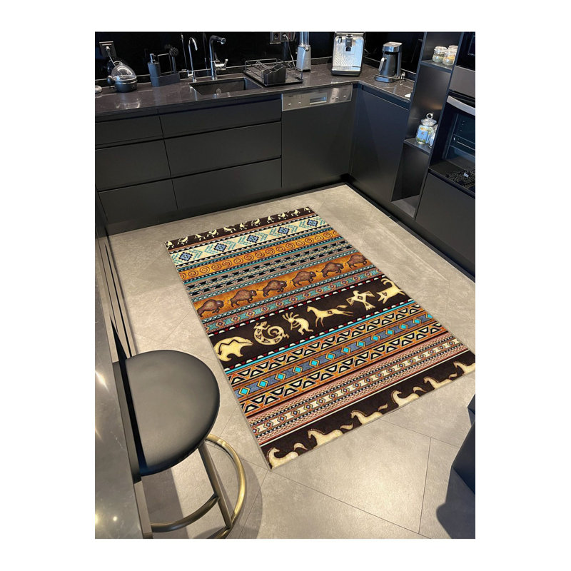 Tapis décoratif multicolore à motif animal et antilope, Rectangle 3 pi 11 po x 5 pi 11 po