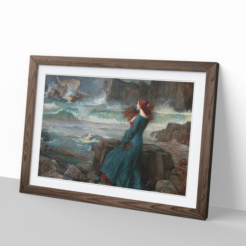 Miranda the Tempest by John William Waterhouse - Picture Frame Painting, 27cm H x 36cm W x 2cm D, Walnut