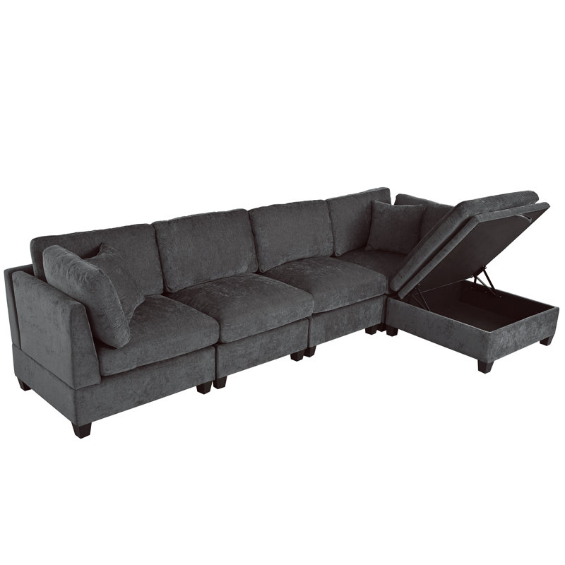 Canapé modulaire avec repose-pieds 5 pièces Zenfield, Mélange de polyester gris