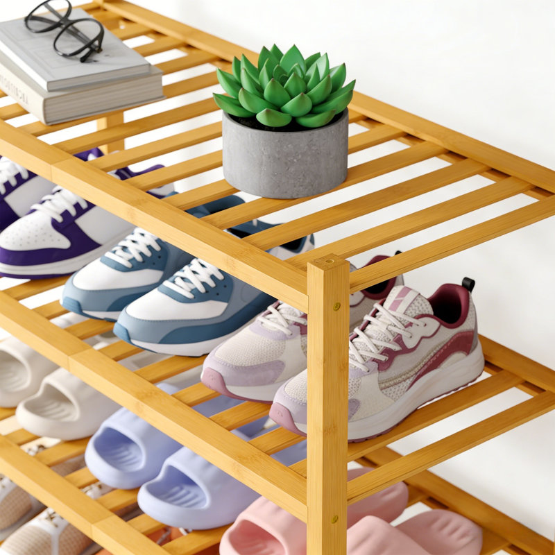 Bamboo Shoe Rack, 36.6" H x 27" W x 11" D