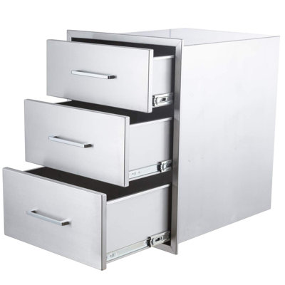 304 Stainless Steel Triple Drawer Set Weatherproof Enclosed Outdoor Kitchen Drawer with Smooth Sliding Rails Large Capacity BBQ Island Storage Cabinet for Patio Garden Indoor Kitchen Use