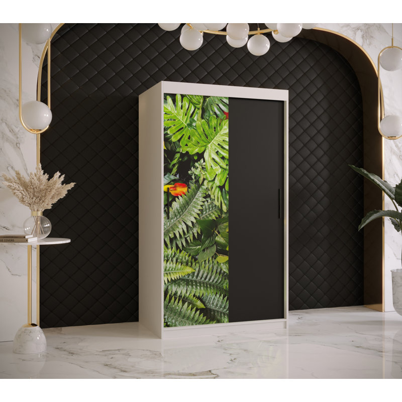 Maheen Manufactured Wood Wardrobe, White and black, 200cm H x 100cm W x 62cm D