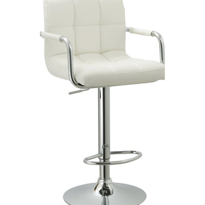 Contemporary White Swivel Arm Bar Stool, Featuring Grid-Pattern Stitching, Hydraulic Lift For Height Adaptation, 360° Maneuverability, Ergonomic Layout, And Foot Fittings, Non-Slip Floor