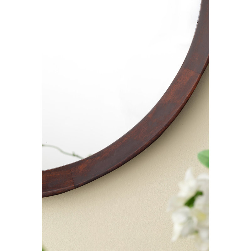 Miroir mural 20 po x 1,5 po en bois de manguier. Article de décoration de salle de bain et de vestibule. Cadre solide de 19,8 po x 19,8 po x 1,3 po, 4,3 lb, décor transitionnel brun foncé de 20 po pour le vestibule. Couleur