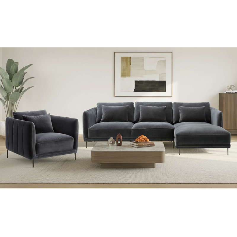 Ensemble de salon rembourré 3 pièces Rae, Orienté à droite, Gris Falkirk